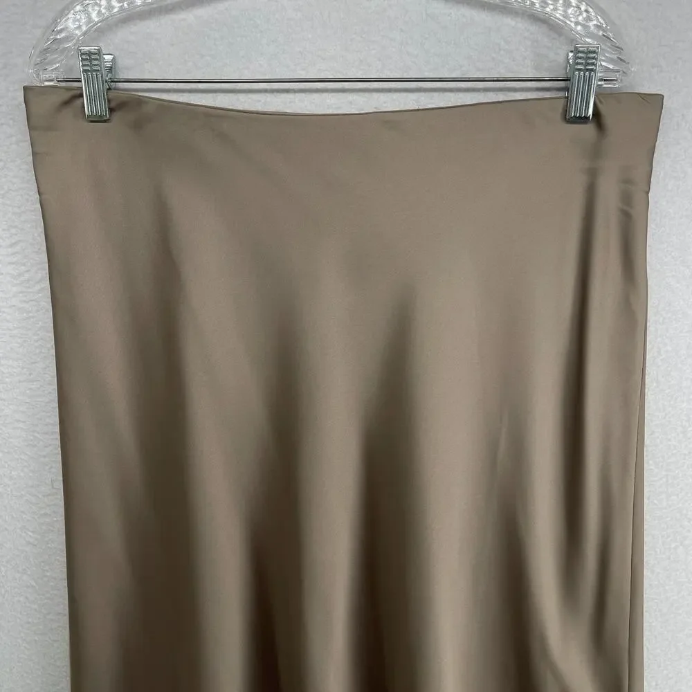 J.CREW Skirt L Gwyneth Slip Satin Bias A-Line Midi High Waist Taupe Beige